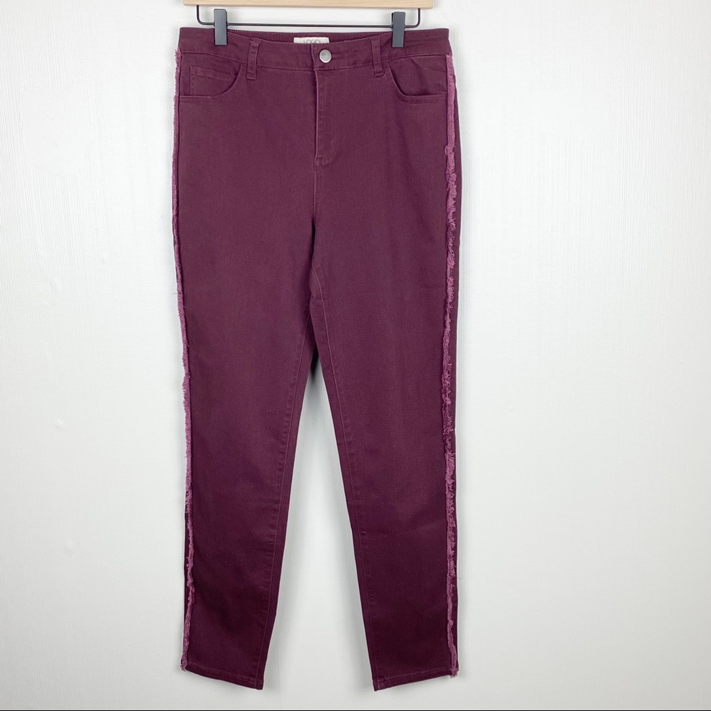 LOGO by Lori Goldstein‎ Skinny Slim Leg Twill Pants Fringe Detail Maroon Size 10